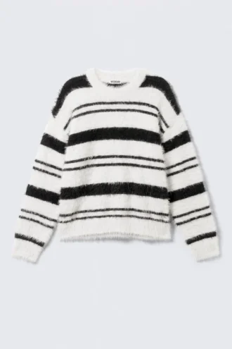 Relaxed Striped Knitted Sweater – Black & White Stripes
