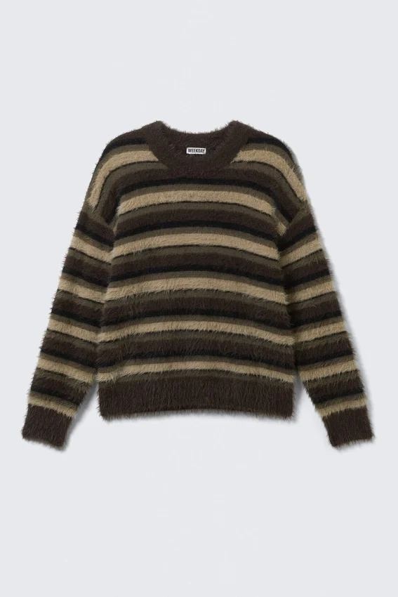 Relaxed Striped Knitted Sweater – Brown Multi Stripes Relaxed Striped Knitted Sweater – Brown Multi Stripes