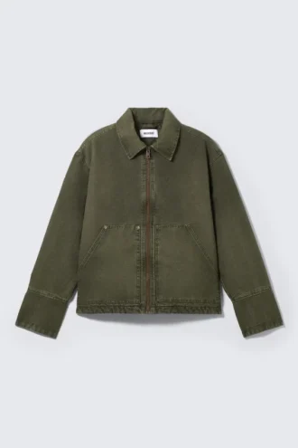 Relaxed Washed Utility Jacket – Dark Khaki Green