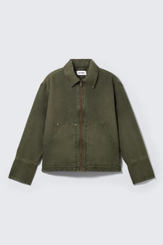 Relaxed Washed Utility Jacket – Dark Khaki Green Relaxed Washed Utility Jacket – Dark Khaki Green