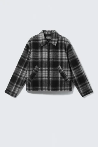 Relaxed Wool-Blend Zip Jacket – Black Check