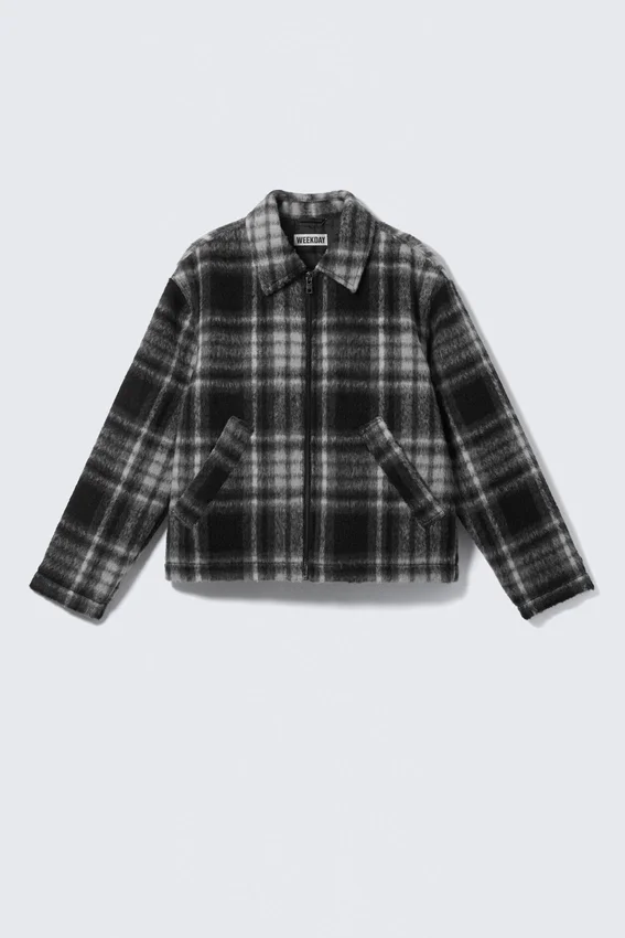 Relaxed Wool-Blend Zip Jacket – Black Check Relaxed Wool-Blend Zip Jacket – Black Check