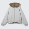 Reversible Faux Fur Zip Hoodie – Grey Melange & Brown Reversible Faux Fur Zip Hoodie – Grey Melange & Brown