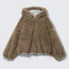 Reversible Faux Fur Zip Hoodie – Grey Melange & Brown Reversible Faux Fur Zip Hoodie – Grey Melange & Brown