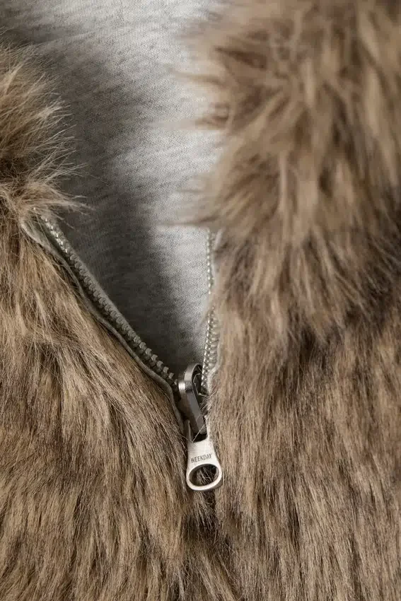 Reversible Faux Fur Zip Hoodie – Grey Melange & Brown Reversible Faux Fur Zip Hoodie – Grey Melange & Brown