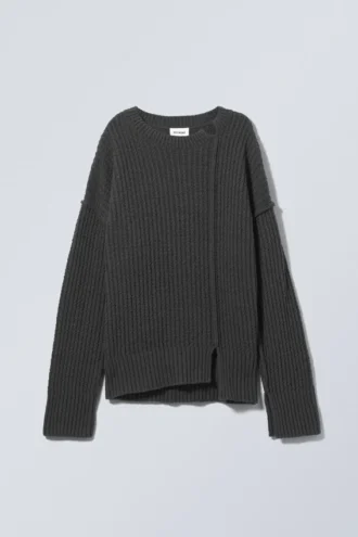 Rey Oversize Asymmetric Sweater – Dark Grey