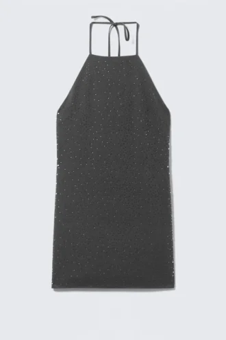 Rhinestone Halterneck Mini Dress – Dark Grey