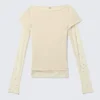 Rhinestone Mesh-Sleeve Top – Beige Rhinestone Mesh-Sleeve Top – Beige