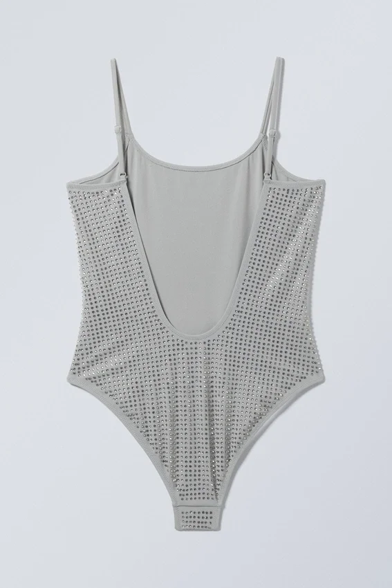 Rhinestone Scoop-Neck Swimsuit – Grey – Rhinestones Rhinestone Scoop-Neck Swimsuit – Grey – Rhinestones