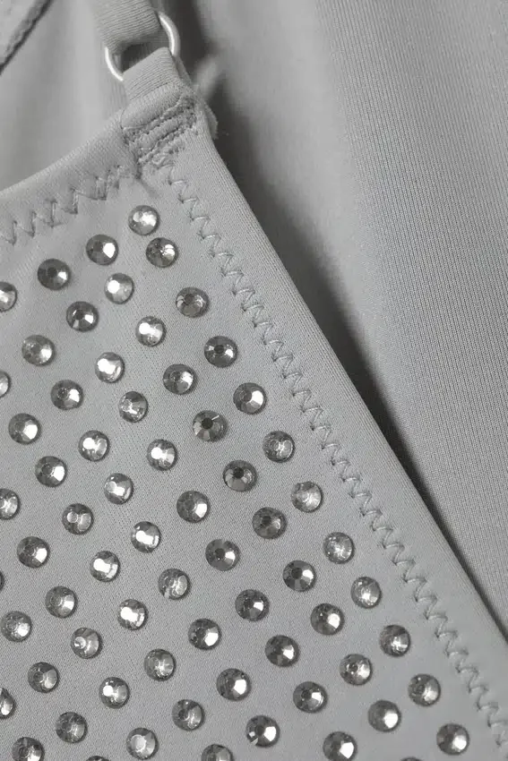 Rhinestone Scoop-Neck Swimsuit – Grey – Rhinestones Rhinestone Scoop-Neck Swimsuit – Grey – Rhinestones