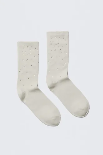Rhinestone Socks – Dusty White
