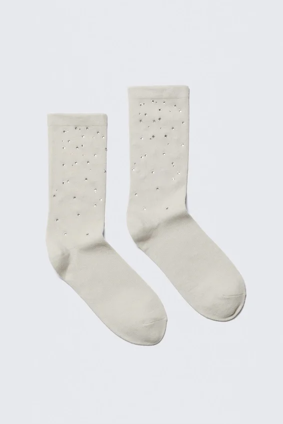 Rhinestone Socks – Dusty White Rhinestone Socks – Dusty White