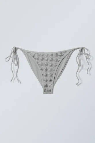 Rhinestone Tie Bikini Bottoms – Grey – Rhinestones