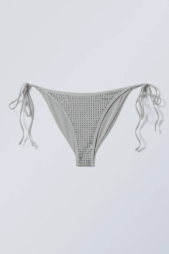 Rhinestone Tie Bikini Bottoms – Grey – Rhinestones Rhinestone Tie Bikini Bottoms – Grey – Rhinestones