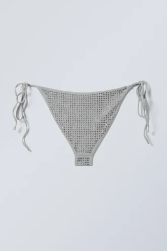 Rhinestone Tie Bikini Bottoms – Grey – Rhinestones
