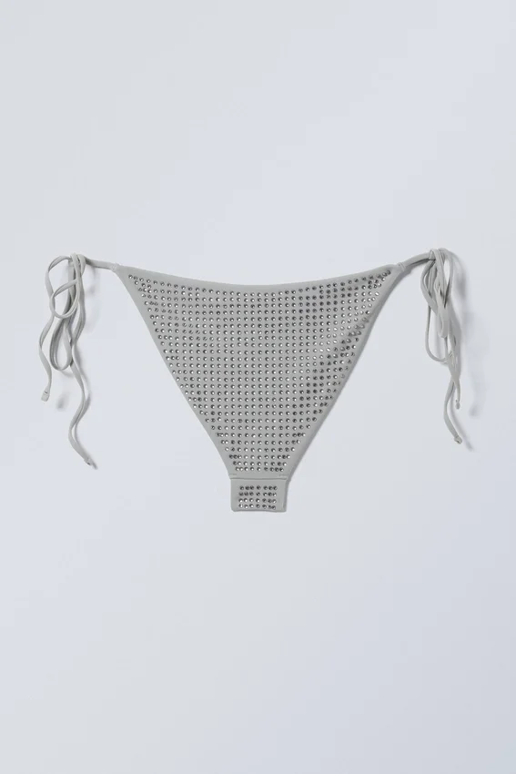 Rhinestone Tie Bikini Bottoms – Grey – Rhinestones Rhinestone Tie Bikini Bottoms – Grey – Rhinestones
