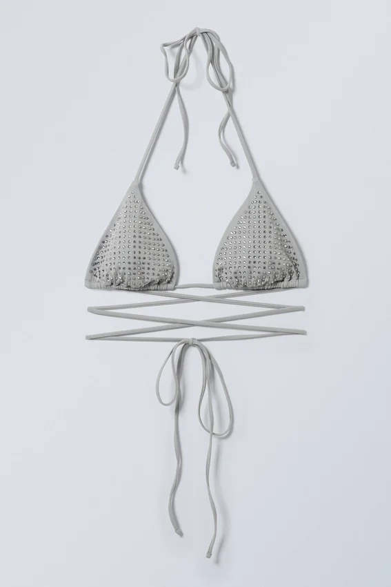 Rhinestone Wrap Bikini Top – Grey – Rhinestones Rhinestone Wrap Bikini Top – Grey – Rhinestones