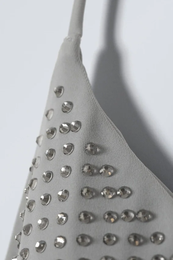 Rhinestone Wrap Bikini Top – Grey – Rhinestones Rhinestone Wrap Bikini Top – Grey – Rhinestones