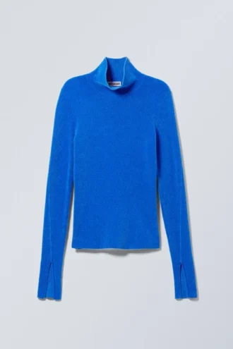 Rib-Knit Chenille Turtleneck Sweater – Bright Blue