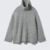 Rib-Knit Half-Zip Turtleneck Sweater – Grey Melange Rib-Knit Half-Zip Turtleneck Sweater – Grey Melange