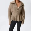 Rib Knit Peplum Zip Sweater – Dusty Mole Rib Knit Peplum Zip Sweater – Dusty Mole