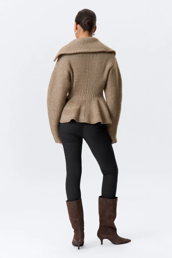 Rib Knit Peplum Zip Sweater – Dusty Mole Rib Knit Peplum Zip Sweater – Dusty Mole