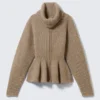 Rib Knit Peplum Zip Sweater – Dusty Mole Rib Knit Peplum Zip Sweater – Dusty Mole