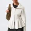 Rib Knit Peplum Zip Sweater – White Rib Knit Peplum Zip Sweater – White