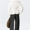 Rib Knit Peplum Zip Sweater – White Rib Knit Peplum Zip Sweater – White