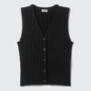 Rib-Knitted V-Neck Vest – Black Rib-Knitted V-Neck Vest – Black