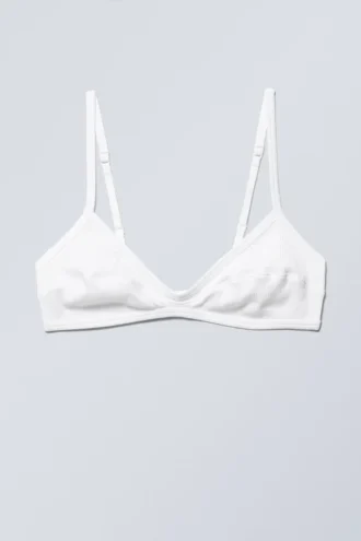 Rib Scoop Cotton Bra – White