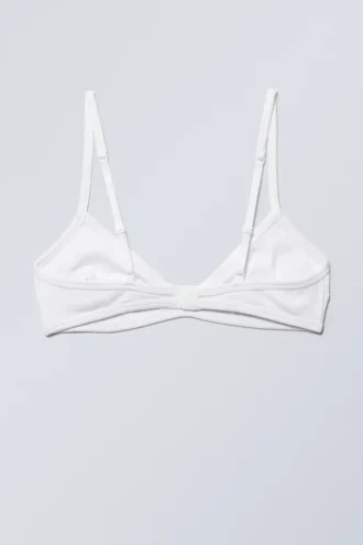 Rib Scoop Cotton Bra – White