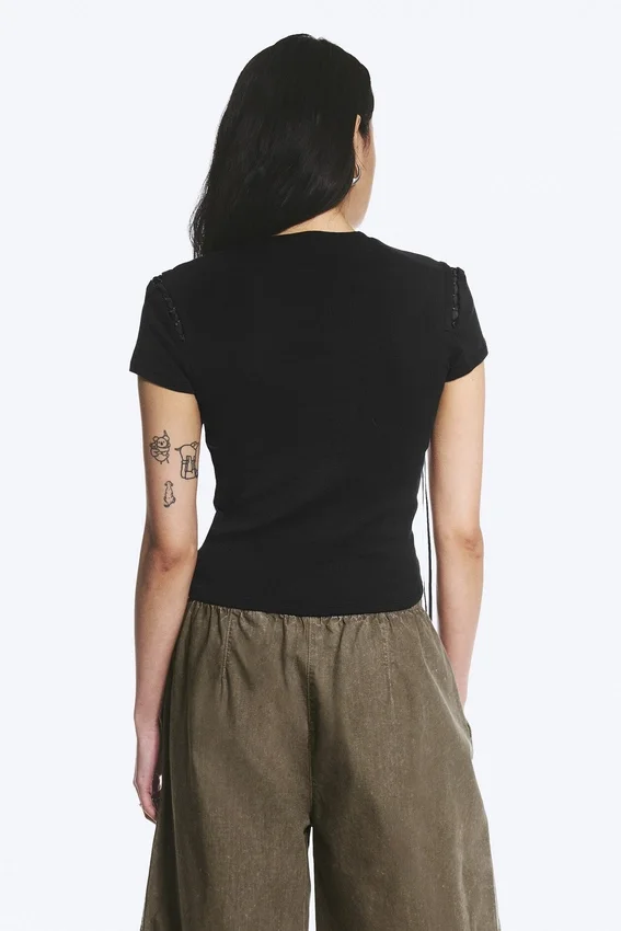 Ribbed Cross Tie T-Shirt – Black Ribbed Cross Tie T-Shirt – Black