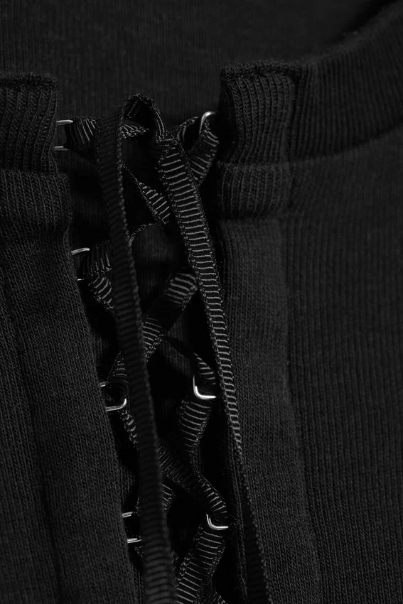 Ribbed Cross Tie T-Shirt – Black Ribbed Cross Tie T-Shirt – Black