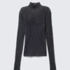 Ribbed Fitted Turtleneck – Dark Blue Stripe Ribbed Fitted Turtleneck – Dark Blue Stripe