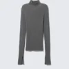 Ribbed Fitted Turtleneck – Striped Dark Grey Melange Ribbed Fitted Turtleneck – Striped Dark Grey Melange