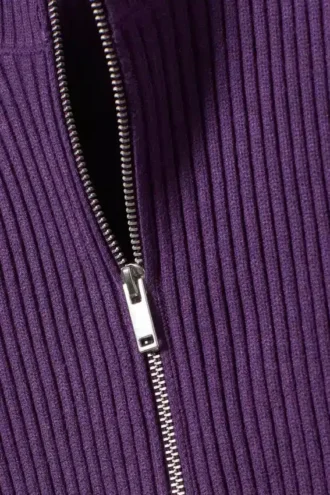 Ribbed Fitted Zip Cardigan – Dark Purple Ribbed Fitted Zip Cardigan – Dark Purple