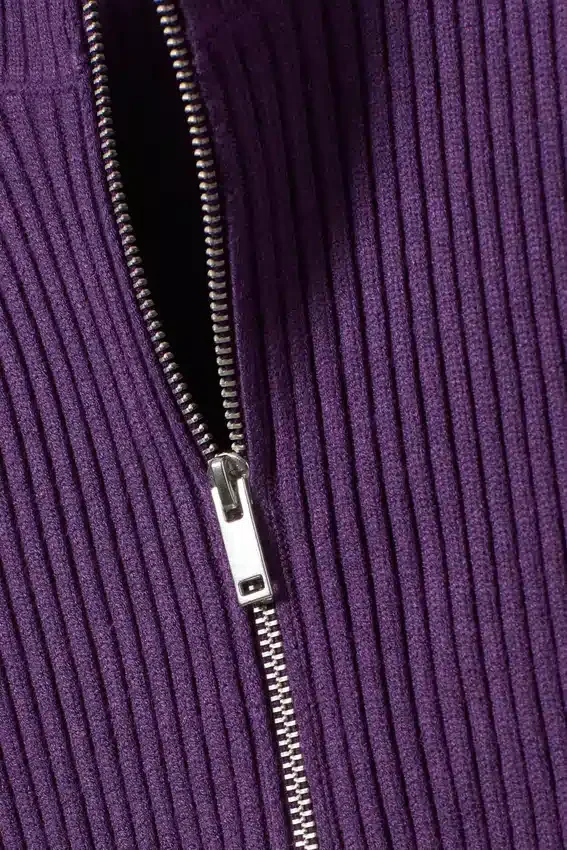 Ribbed Fitted Zip Cardigan – Dark Purple Ribbed Fitted Zip Cardigan – Dark Purple