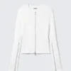 Ribbed Fitted Zip Cardigan – Off-White Ribbed Fitted Zip Cardigan – Off-White