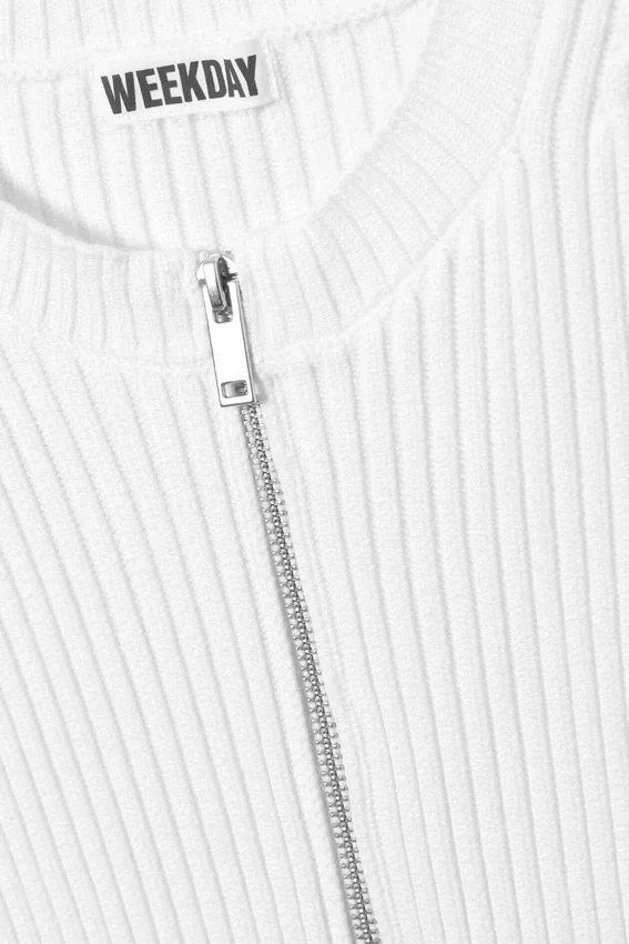 Ribbed Fitted Zip Cardigan – Off-White Ribbed Fitted Zip Cardigan – Off-White