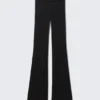 Ribbed Fold-Over Waist Flared Trousers – Black Ribbed Fold-Over Waist Flared Trousers – Black