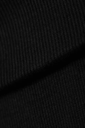 Ribbed Fold-Over Waist Flared Trousers – Black