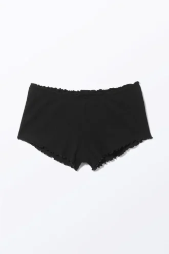 Ribbed Frilled Mini Shorts – Black
