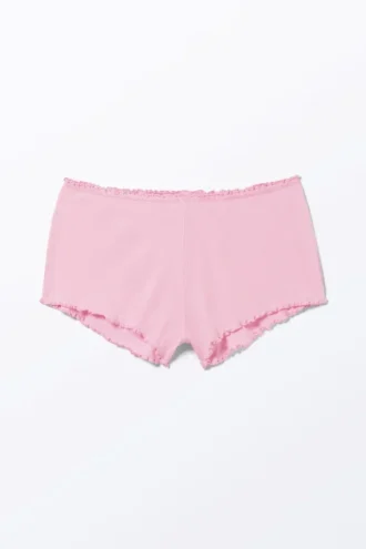 Ribbed Frilled Mini Shorts – Pink