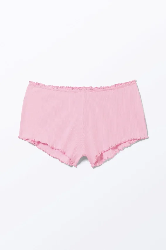 Ribbed Frilled Mini Shorts – Pink Ribbed Frilled Mini Shorts – Pink