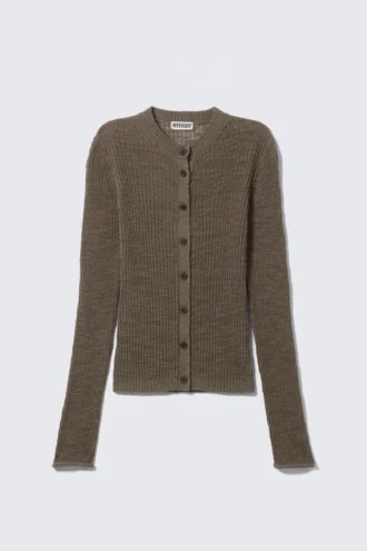 Ribbed Knitted Slim Fit Cardigan – Dark Mole