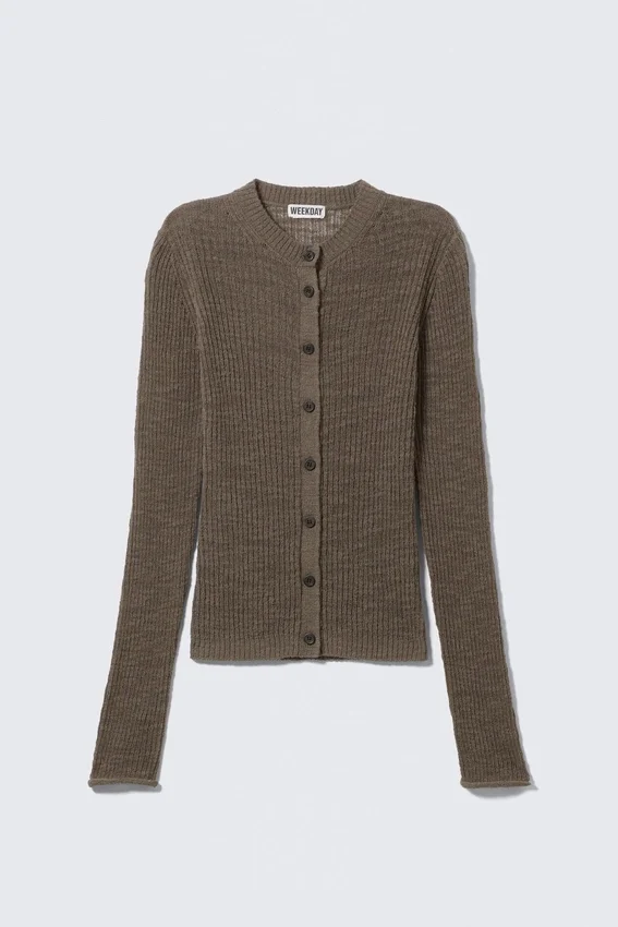 Ribbed Knitted Slim Fit Cardigan – Dark Mole Ribbed Knitted Slim Fit Cardigan – Dark Mole
