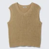 Ribbed Knitted V-Neck Vest – Beige Ribbed Knitted V-Neck Vest – Beige