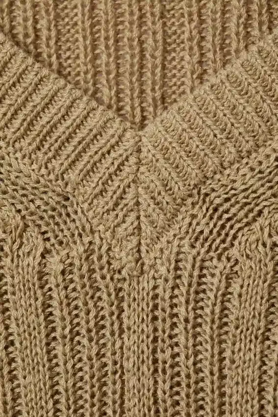 Ribbed Knitted V-Neck Vest – Beige Ribbed Knitted V-Neck Vest – Beige