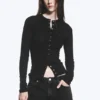 Ribbed Long-Sleeved Cardigan – Black Ribbed Long-Sleeved Cardigan – Black